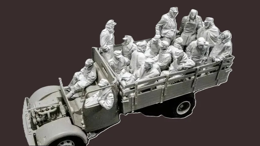 1/35 WWII Soviet Infantry Truck Transport, 16 Figures, Resin Model Figure Kit, Unassembled and Unpainted