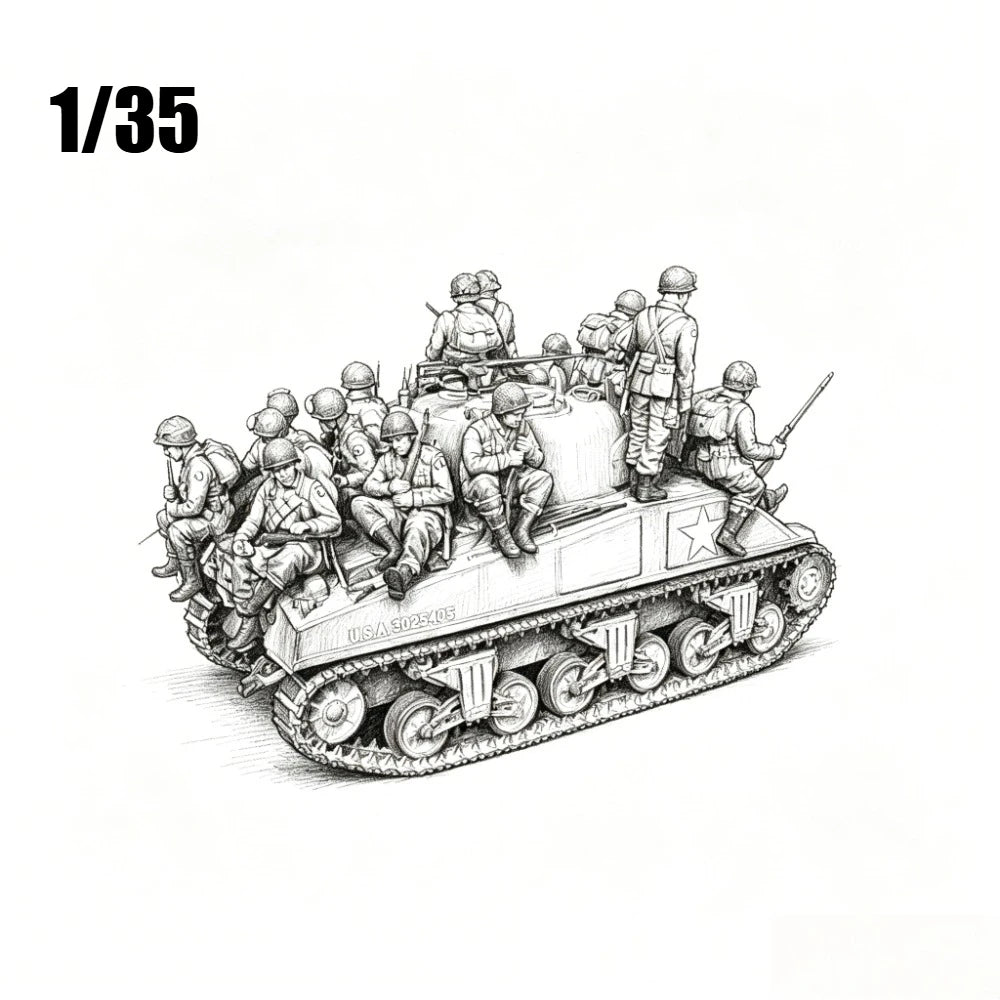1/35 WWII American Tank Riders, 14 Figures, Resin Model Figure Kit, Unassembled and Unpainted