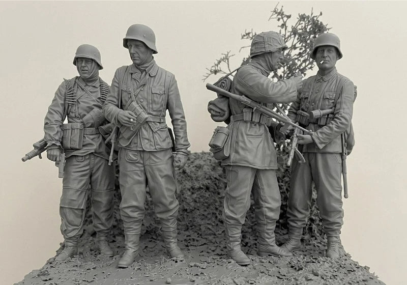 1/16 WWII Poteau Ambush Combat Squad, 4 Figures, Resin Model Figure Kit, Unassembled and Unpainted