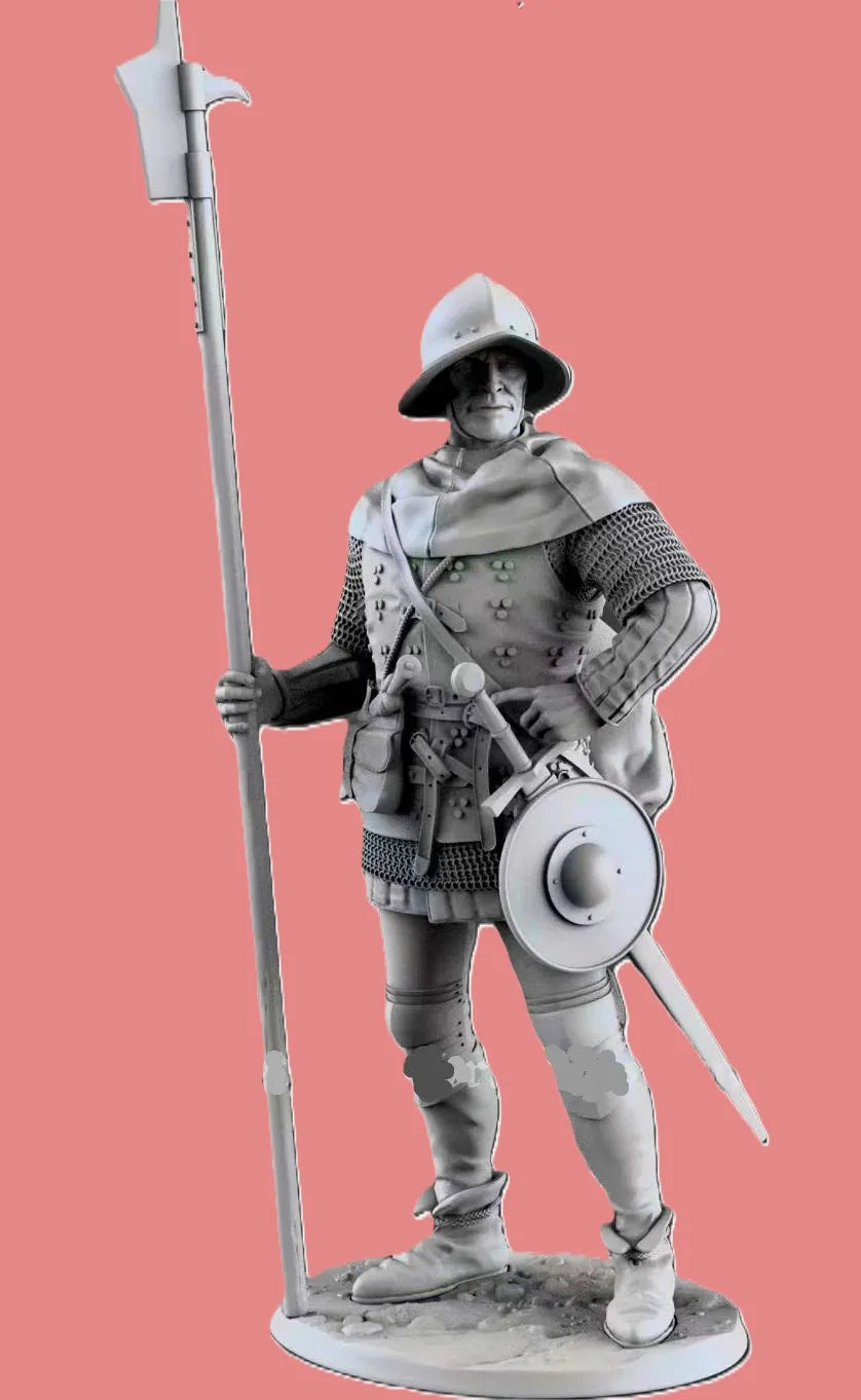 1/24 Medieval Pikeman with Pike and Shield, Resin Model Figure Kit, Unassembled and Unpainted