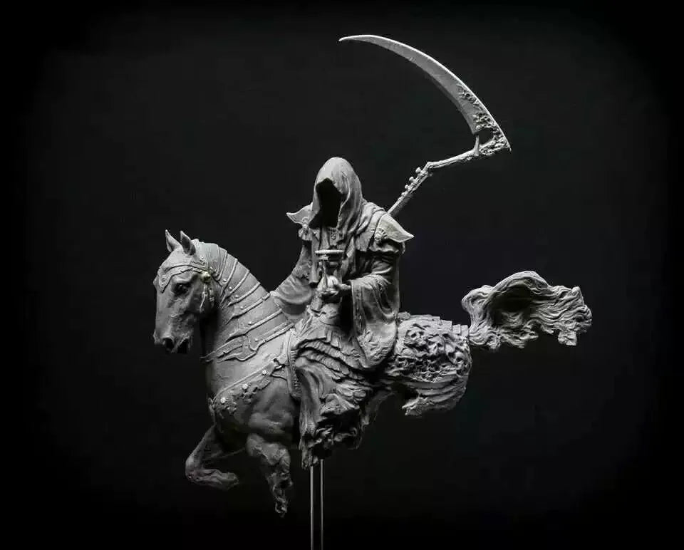 90mm Grim Reaper on Skeletal Horse, Resin Model Figure Kit, Fantasy Theme, Unassembled and Unpainted