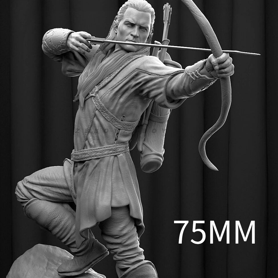 75mm Medieval Elven Prince Archer, Resin Model Figure Kit, Unassembled and Unpainted