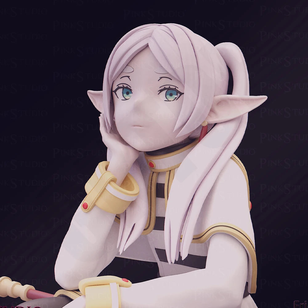 1/24 Female Elf with Pink Hair in Yellow Coat, Resin Model Figure Kit, Fantasy Theme, Unassembled and Unpainted