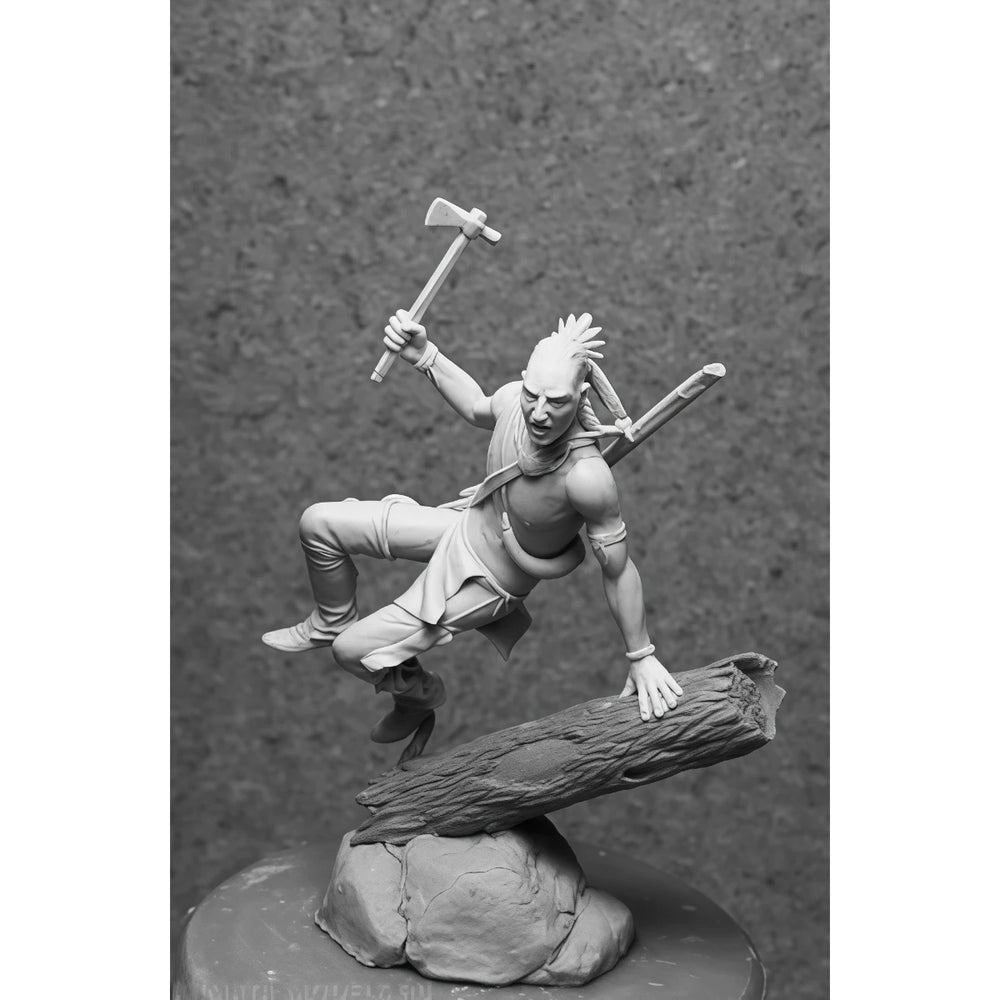 54mm Spiky-Haired Female Berserker Leaping with Axe, Resin Model Figure Kit, Fantasy Theme, Unassembled and Unpainted