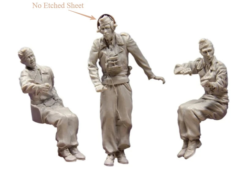 1/35 WWII German Panzer Commander with Gun Crew, 3 Figures, Resin Model Figure Kit, Unassembled and Unpainted