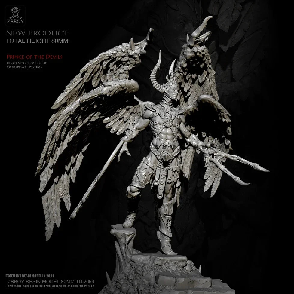 80mm Dark Fantasy Demon with Wings, Resin Model Figure Kit, Fantasy Theme, Unassembled and Unpainted