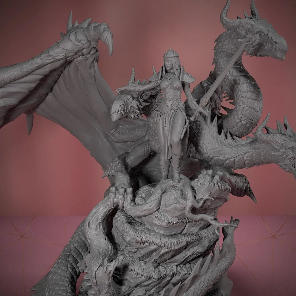 90mm Three-Headed Dragon Queen, Resin Model Figure Kit, Fantasy Theme, Unassembled and Unpainted