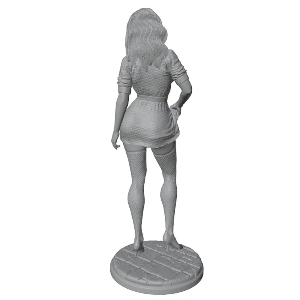 75mm Classic Pin-up in Short Textured Dress, Resin Model Figure Kit, Unassembled and Unpainted