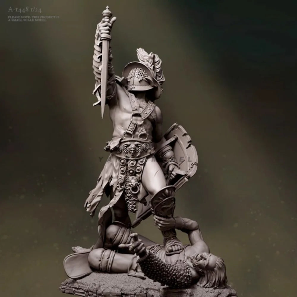 1/24 Ancient Female Warrior with Spear Standing Over Fallen Foe, Resin Model Figure Kit, Unassembled and Unpainted