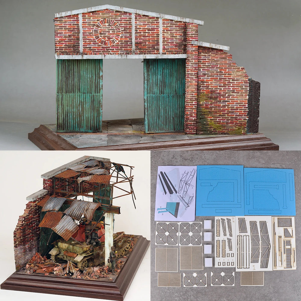 1/35 WWII Destroyed Factory Ruins, Resin Model Diorama Kit, Unassembled and Unpainted