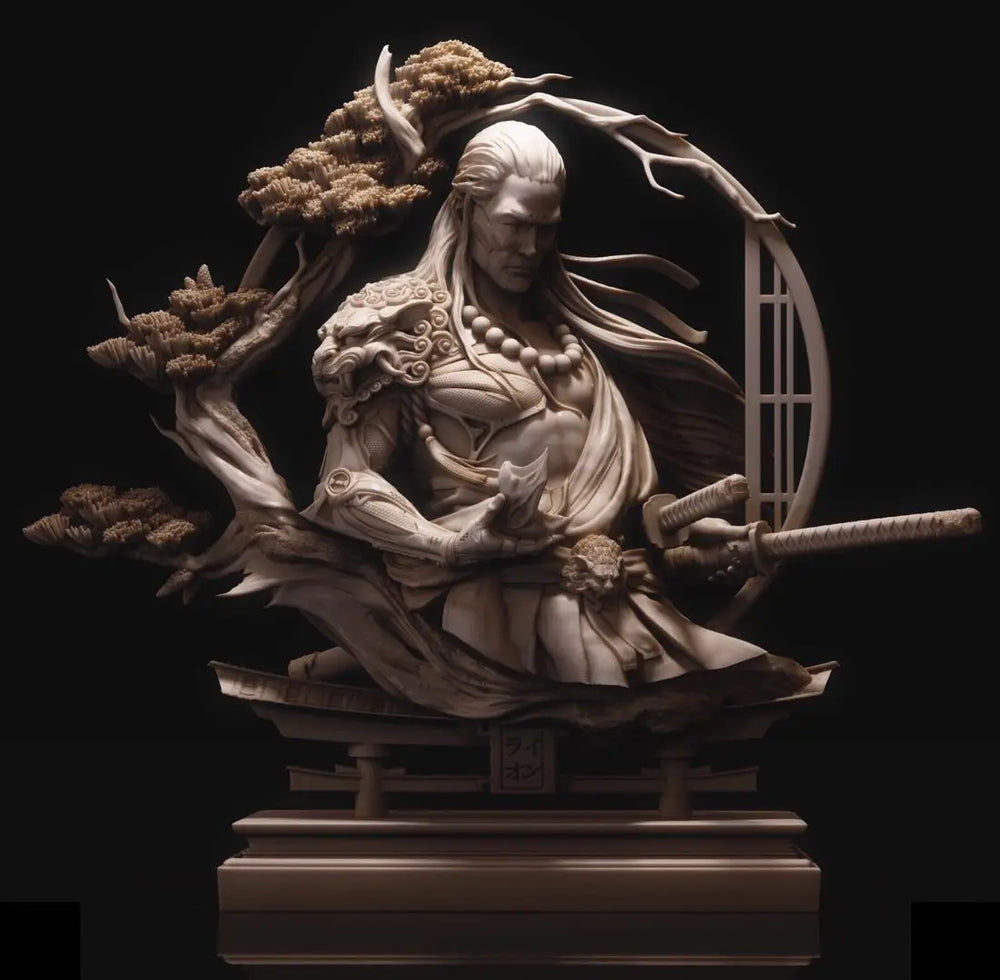 Elf Maiden with Long Flowing Hair Seated, Resin Model Bust Kit, Fantasy Theme, Unassembled and Unpainted