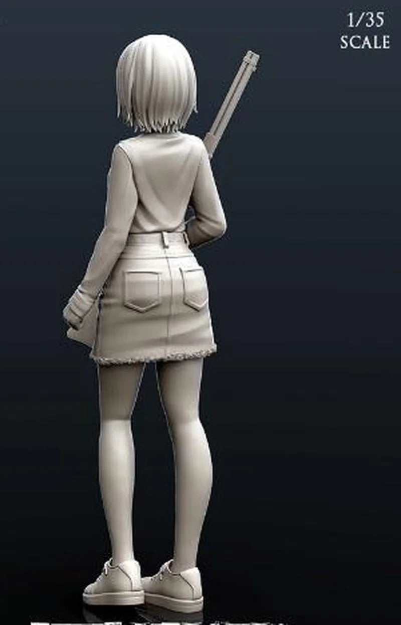 1/35 Platinum-Haired Female Soldier with Rifle, Resin Model Figure Kit, Anime Theme, Unassembled and Unpainted