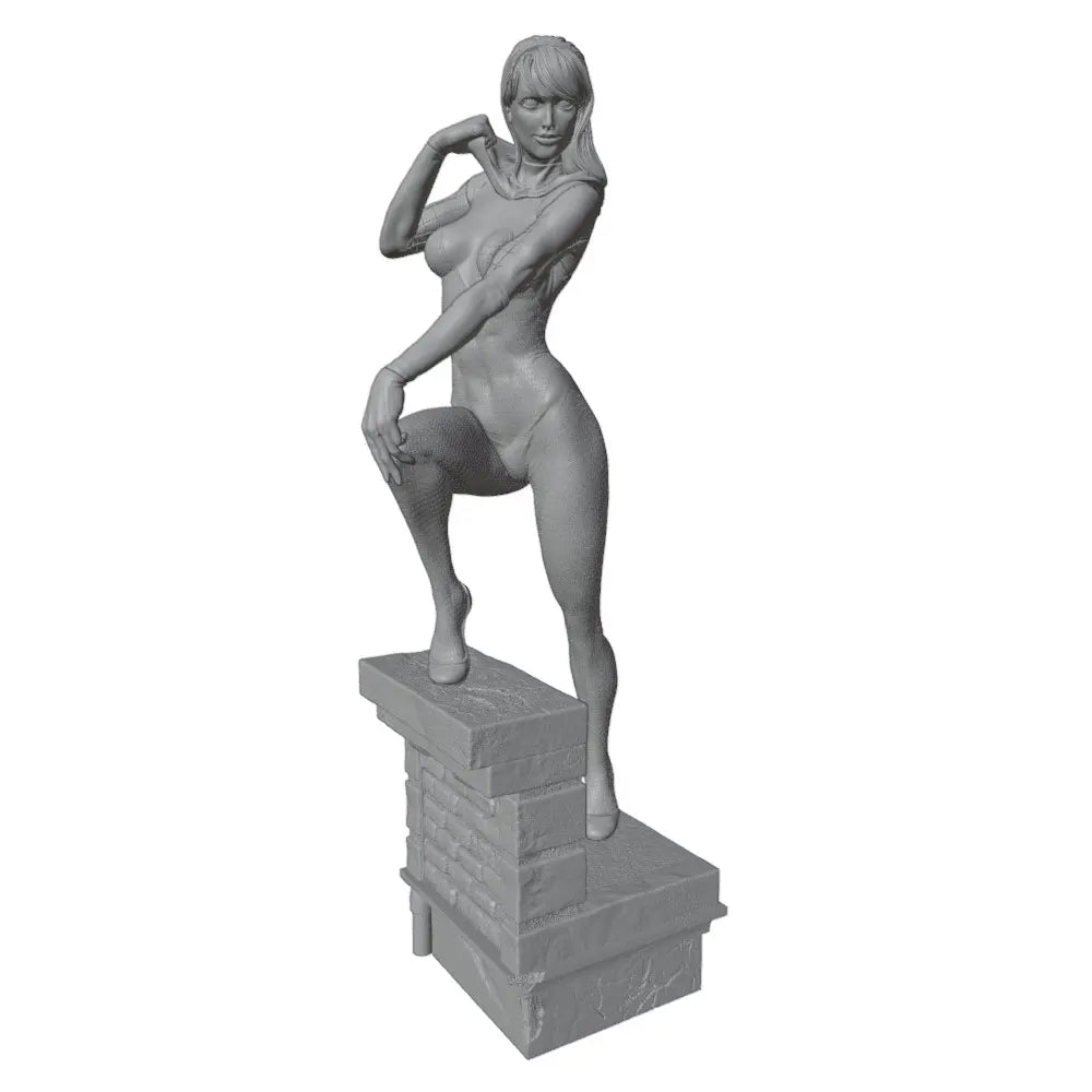 75mm Vintage Pin-Up on Brick Pedestal, Resin Model Figure Kit, Unassembled and Unpainted
