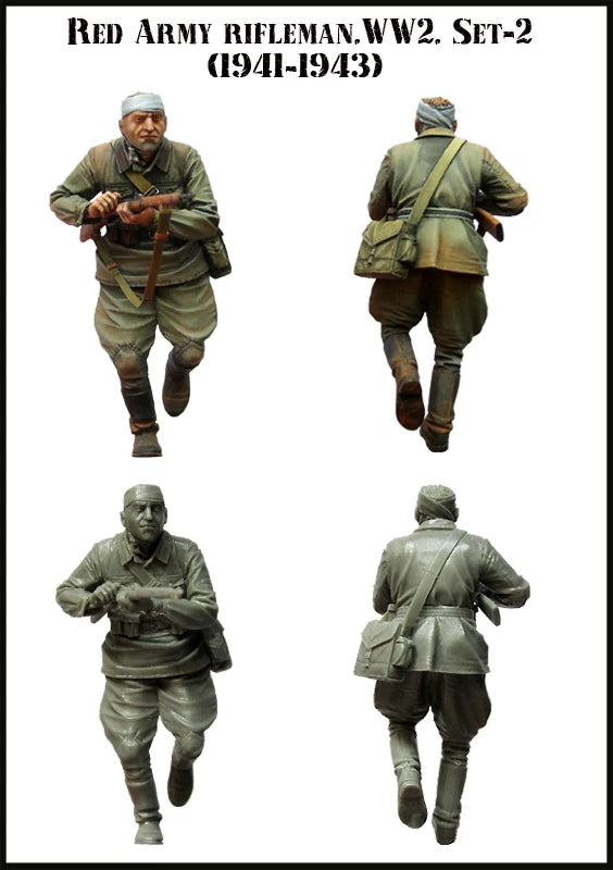 1/35 WWII Soviet Rifleman, 4 Figures, Resin Model Figure Kit, Unassembled and Unpainted