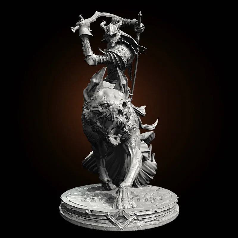 90mm Medieval Undead Knight on Zombie Wolf, Resin Model Figure Kit, Unassembled and Unpainted
