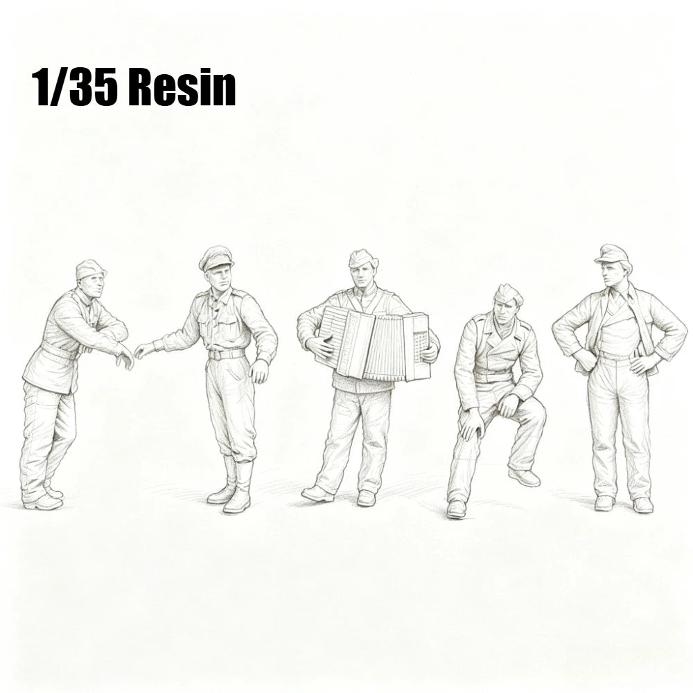 1/35 Military Soldiers Combat Poses, 5 Figures, Resin Model Figure Kit, Military Theme, Unassembled and Unpainted