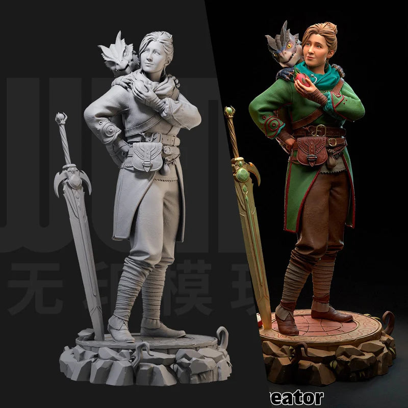 1/24 Female Warrior in Armor with Greatsword, Resin Model Figure Kit, Fantasy Theme, Unassembled and Unpainted