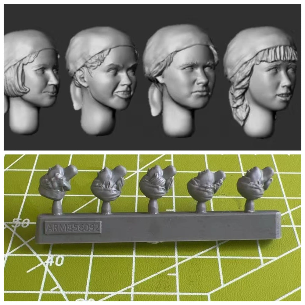 1/35 WWII German Infantry Heads with Cap Variants, 12 Figures, Resin Model Figure Kit, Unassembled and Unpainted