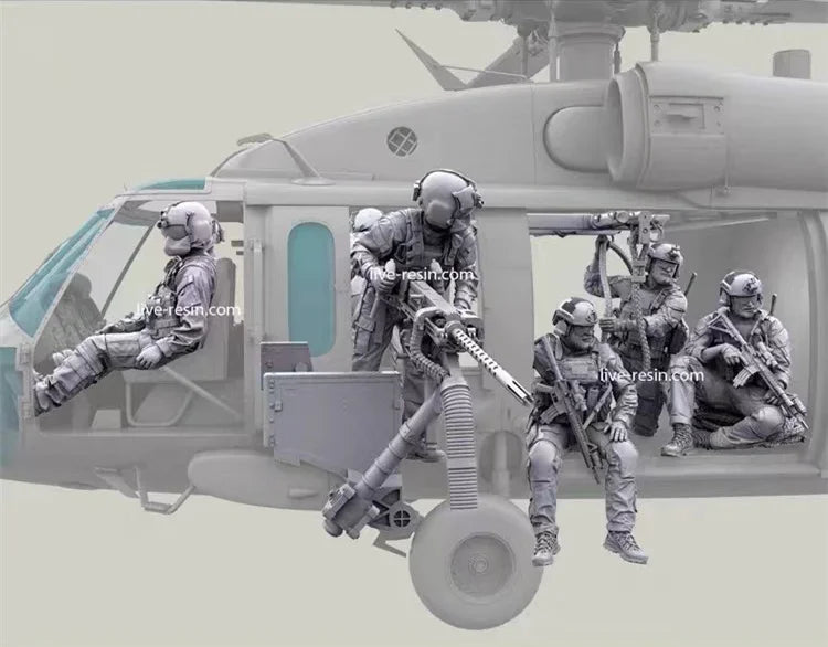 1/35 Modern Tactical Team Boarding Assault Helicopter, 7 Figures, Resin Model Figure Kit, Unassembled and Unpainted
