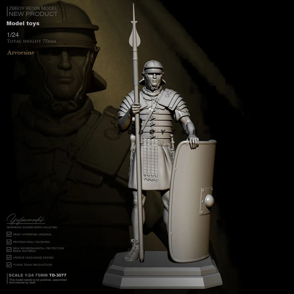 1/24 Ancient Roman Legionnaire in Segmented Armor with Pilum, Resin Model Figure Kit, Unassembled and Unpainted