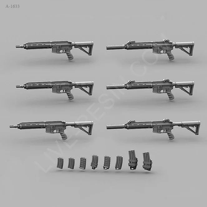 1/35 Modern Tactical Rifles & Magazines, Resin Model Accessory Kit, Unpainted