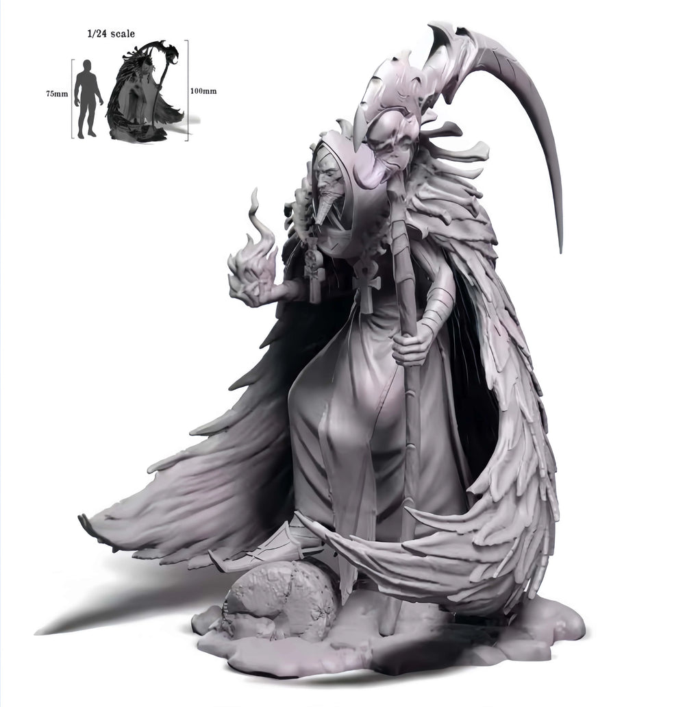 1/24 Undead Wizard with Scythe Staff, Resin Model Figure Kit, Fantasy Theme, Unassembled and Unpainted