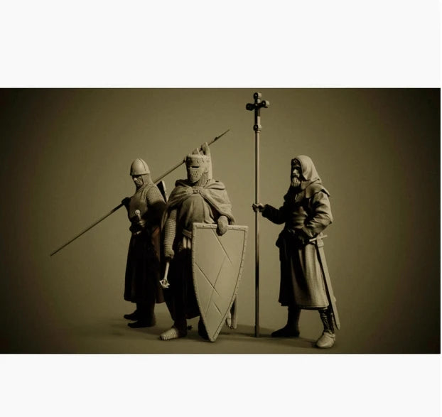 1/24 Medieval Soldiers, 3 Figures, Resin Model Figure Kit, Unassembled and Unpainted