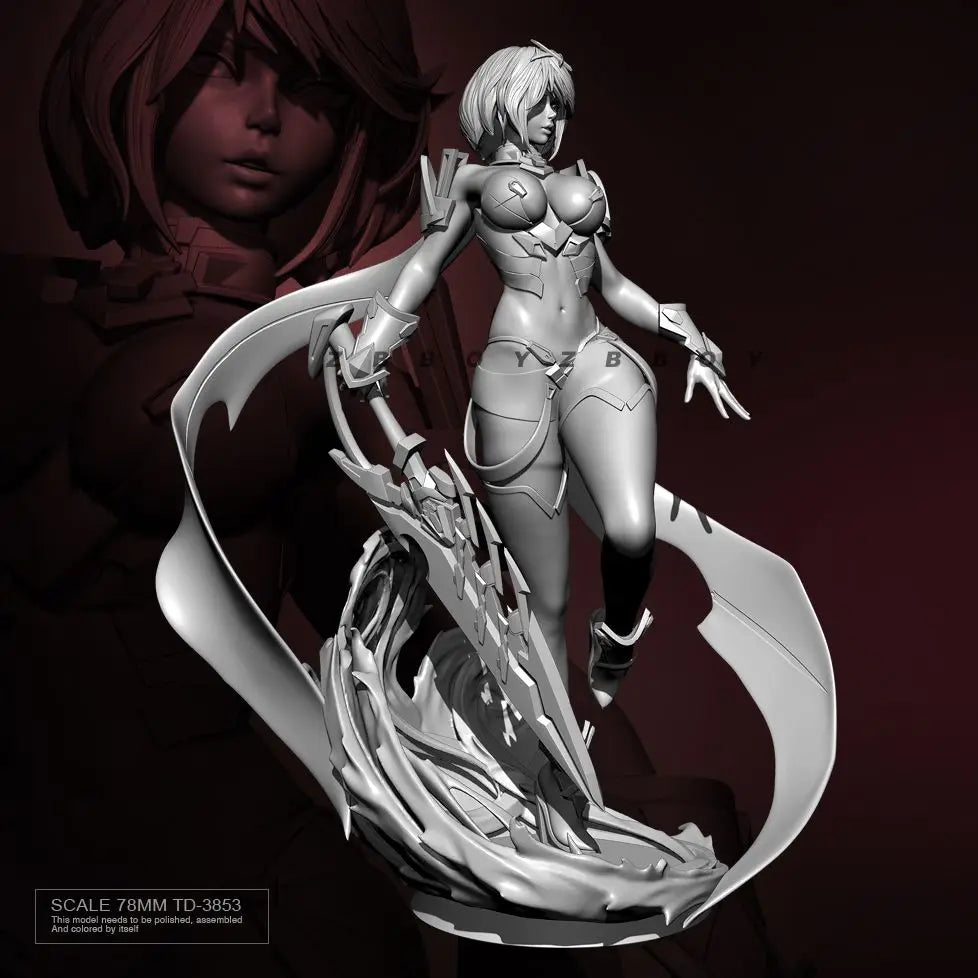 78mm Female Warrior with Staff, Resin Model Figure Kit, Fantasy Theme, Unassembled and Unpainted