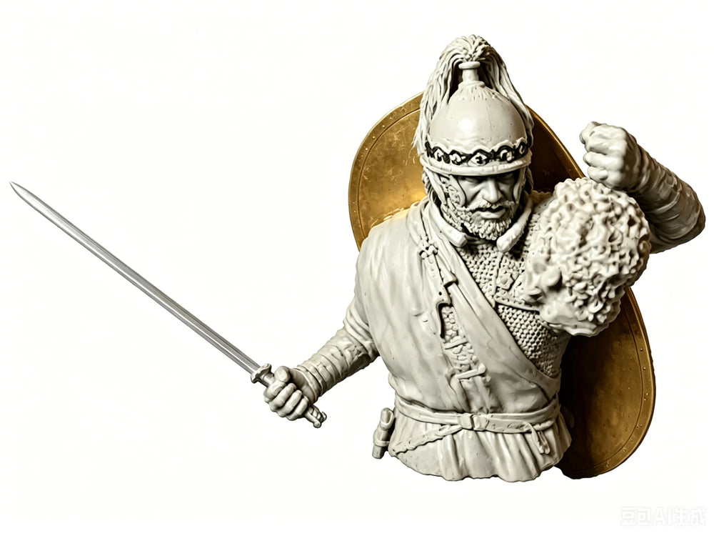 1/10 Medieval Bearded Warrior with Crested Helm, Resin Model Figure Kit, Unassembled and Unpainted