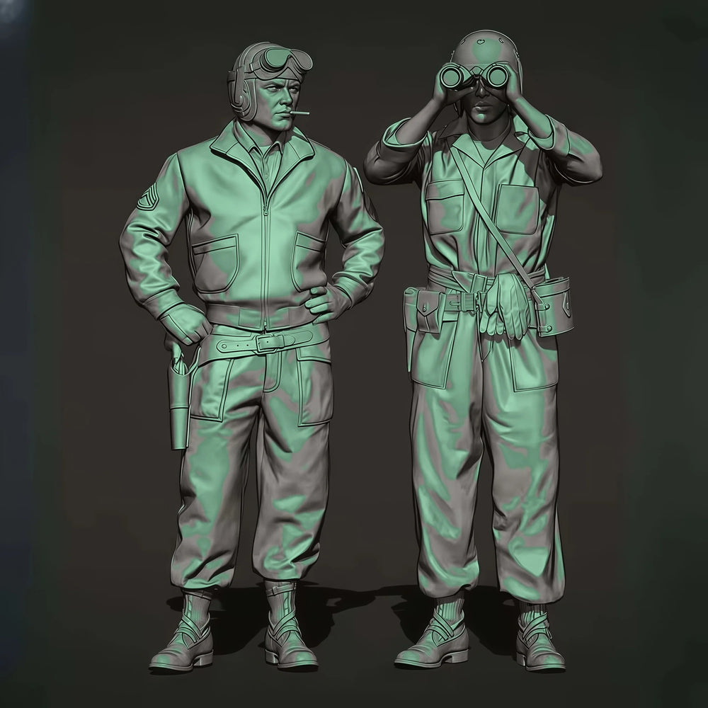 1/35 WWII Fighter Pilots, 2 Figures, Resin Model Figure Kit, Unassembled and Unpainted