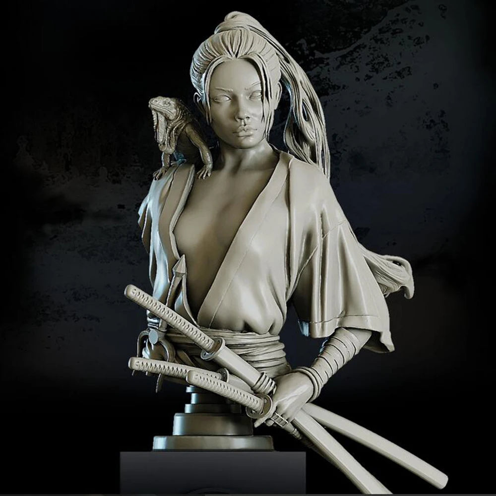 1/10 Sorceress with Long Hair and Curved Blades, Resin Model Bust Kit, Fantasy Theme, Unassembled and Unpainted