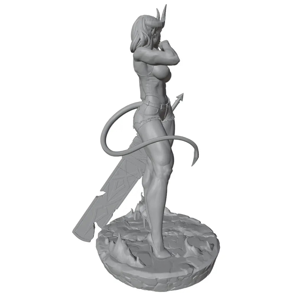 1/24 Female Demon with Spiral Horns and Staff, Resin Model Figure Kit, Anime Theme, Unassembled and Unpainted
