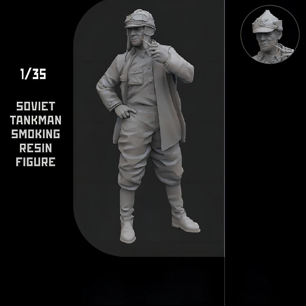 1/35 WWII Soviet Tankman Smoking, Resin Model Figure Kit, Unassembled and Unpainted