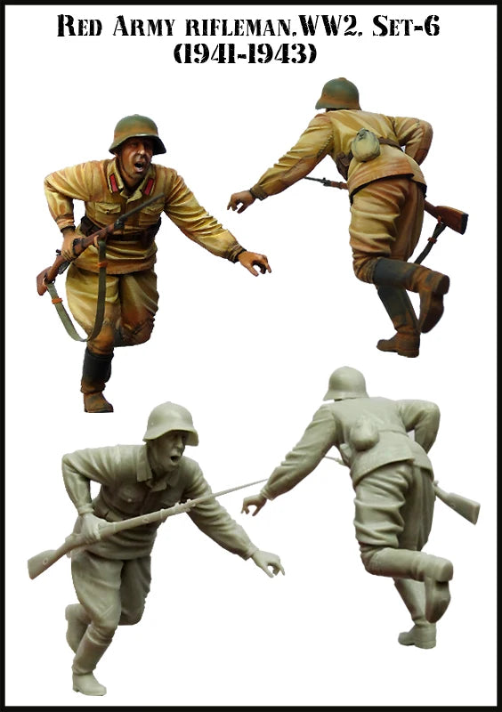 1/35 WWII Soviet Infantry Squad Charging, 4 Figures, Resin Model Figure Kit, Unassembled and Unpainted