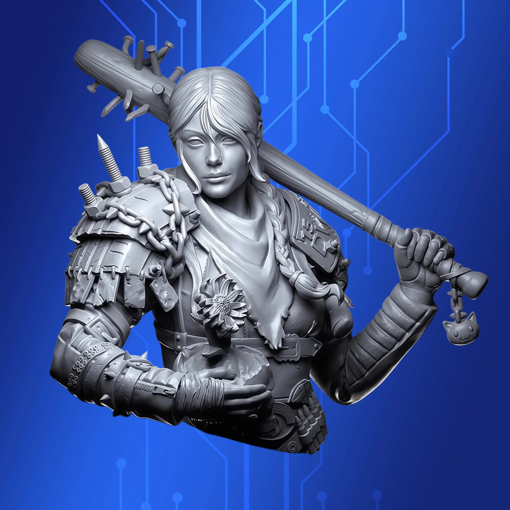 1/10 Female Warrior in Tactical Armor with Sword, Resin Model Bust Kit, Fantasy Theme, Unassembled and Unpainted