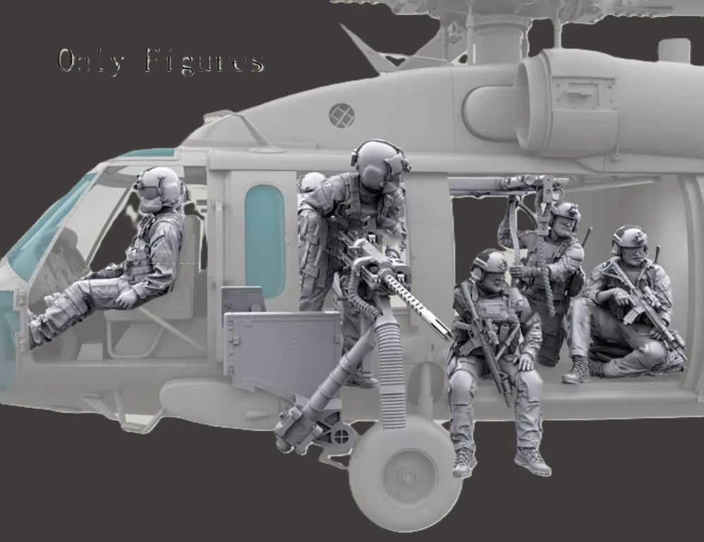 1/35 Modern Special Forces Helicopter Insertion, 7 Figures, Resin Model Figure Kit, Unassembled and Unpainted