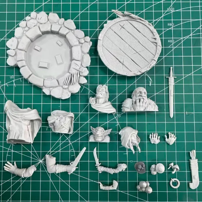 75mm Dwarf Adventuring Party, 5 Figures, Resin Model Diorama Kit, Fantasy Theme, Unassembled and Unpainted