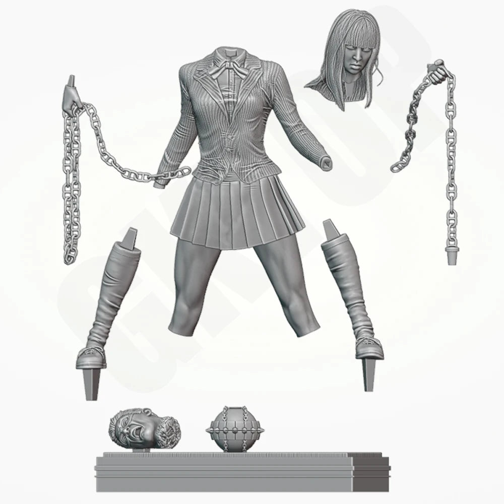 1/24 Schoolgirl with Spiked Bracers and Chains, Resin Model Figure Kit, Anime Theme, Unassembled and Unpainted