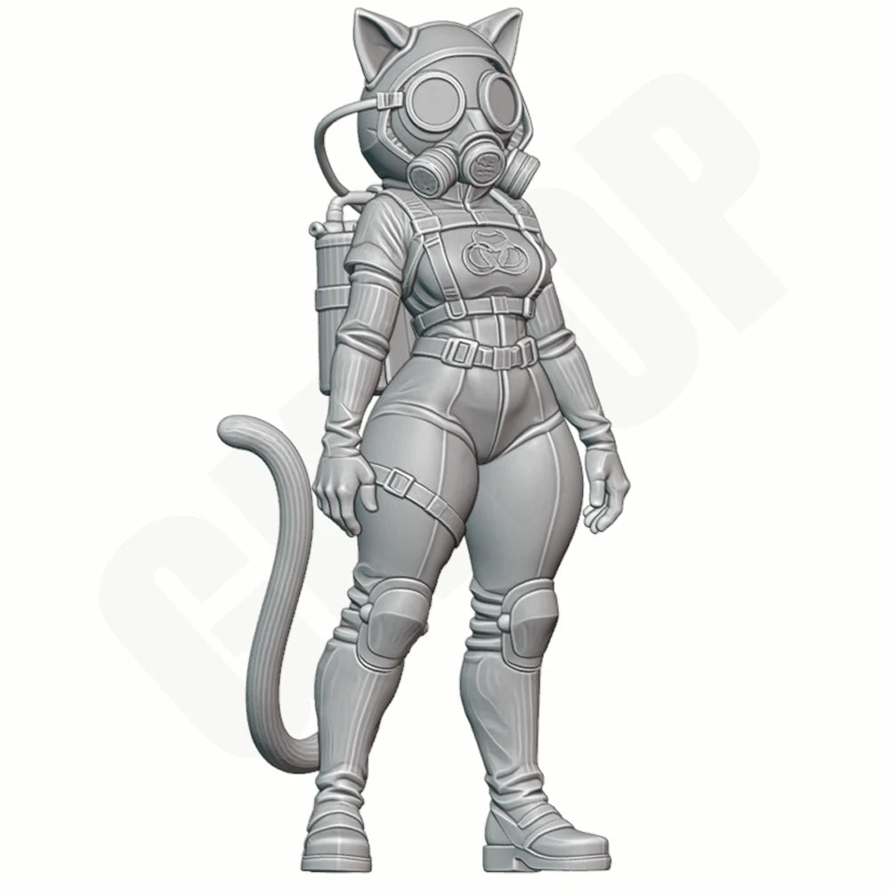 1/24 Cat Girl with Gas Mask, Resin Model Figure Kit, Anime Theme, Unassembled and Unpainted