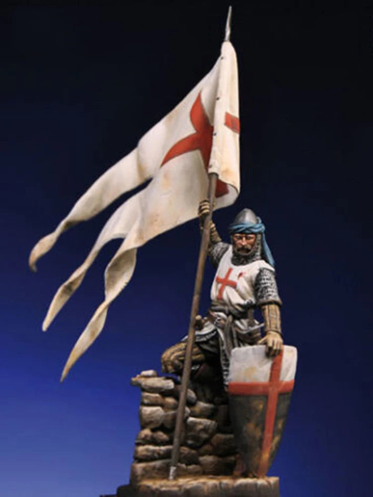 54mm Ancient Knight with Red and White Banner, Resin Model Figure Kit, Unassembled and Unpainted
