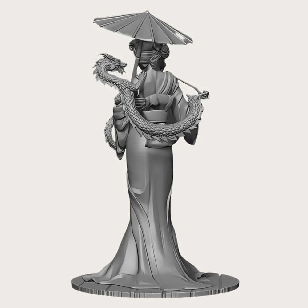 1/24 Dragon Umbrella Woman, Resin Model Figure Kit, Fantasy Theme, Unassembled and Unpainted