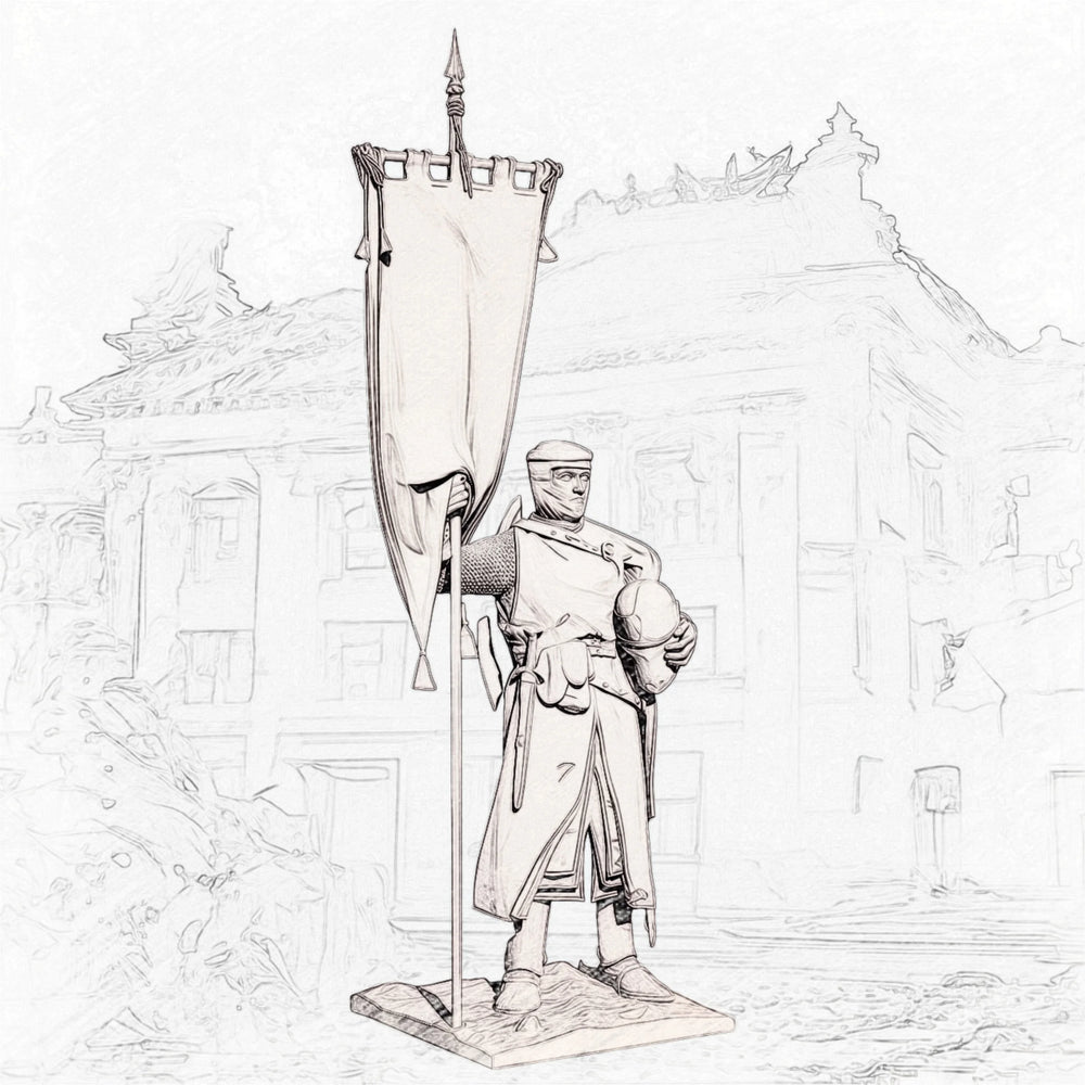 1/24 Medieval Warrior with Banner, Resin Model Figure Kit, Unassembled and Unpainted