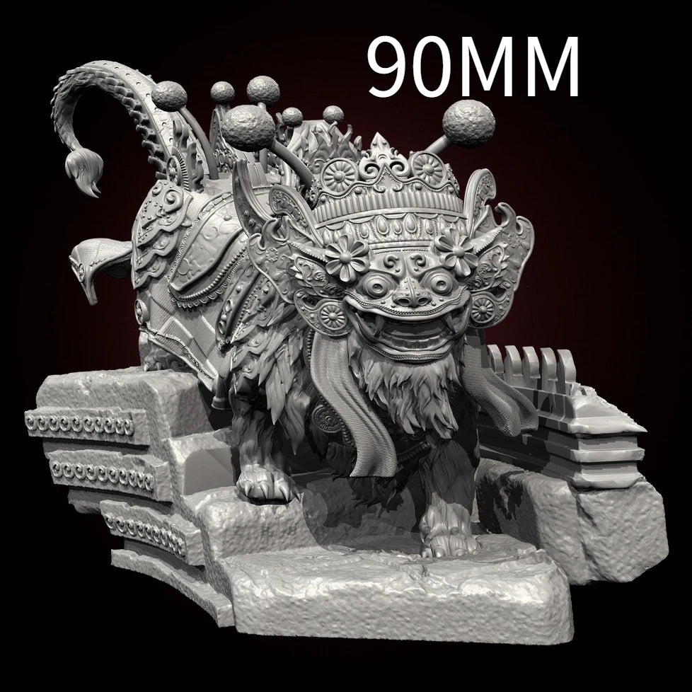 90mm Southeast Asian Lion Dance Fu Dogs, 3 Figures, Resin Model Figure Kit, Mythology Theme, Unassembled and Unpainted