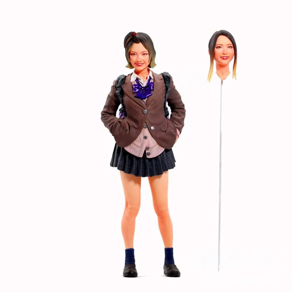 1/12 Schoolgirl in Brown Blazer with Blue Neck Bow, Resin Model Figure Kit, Anime Theme, Unassembled and Unpainted