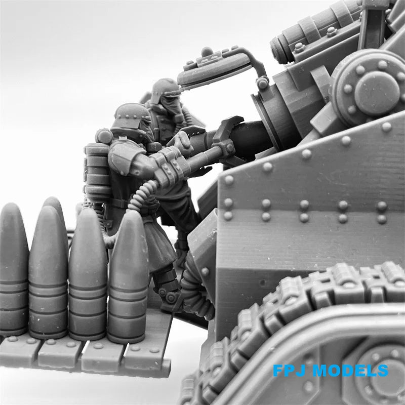 28mm Self-Propelled Gun, 3 Figures, Resin Model Vehicle Kit, Sci-Fi Theme, Unassembled and Unpainted