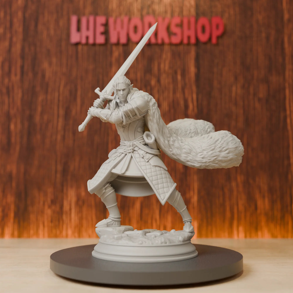 28mm Horned Elf Fighter, Resin Model Figure Kit, Fantasy Theme, Unassembled and Unpainted