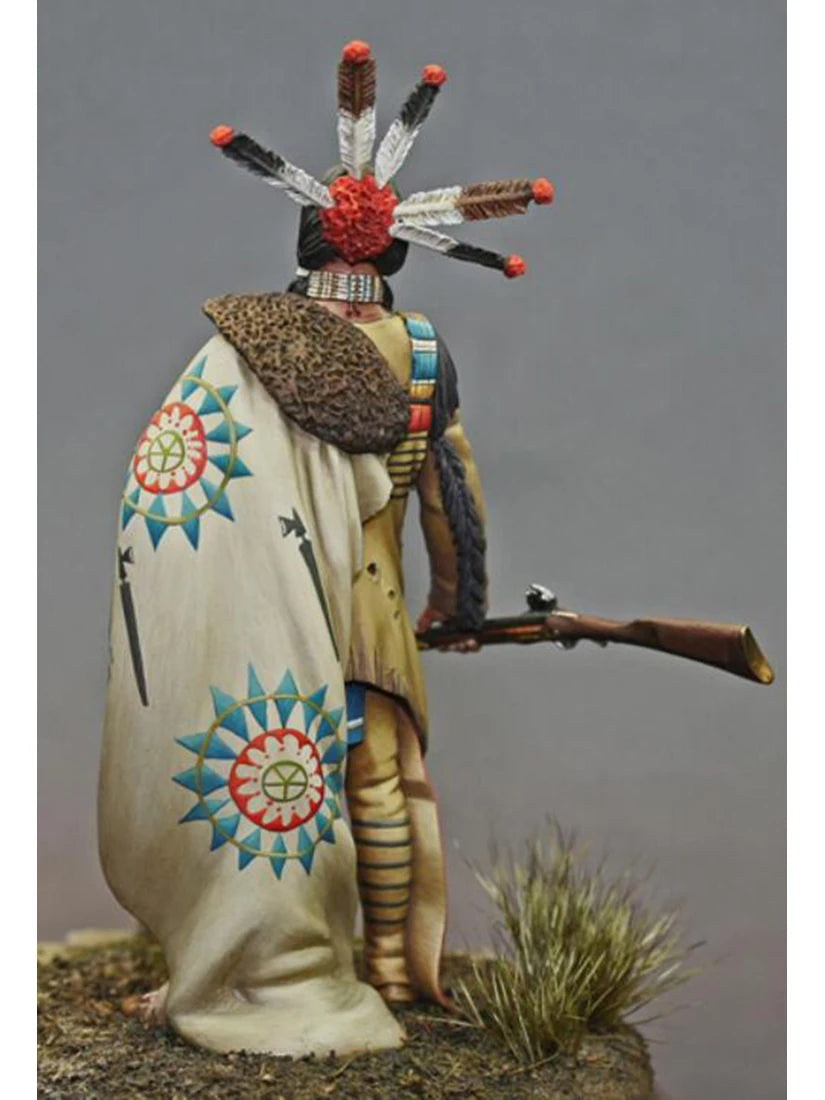 1/24 Plains Warrior in War Bonnet with Rifle, Resin Model Figure Kit, Military Theme, Unassembled and Unpainted