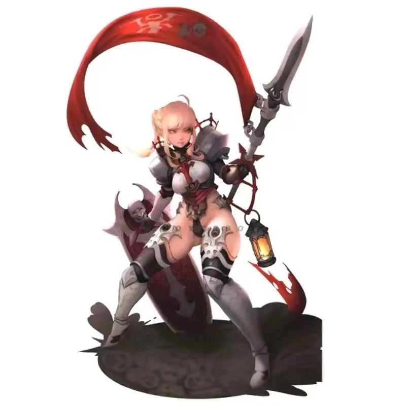 30mm Female Warrior with Sword and Magic Staff, Resin Model Figure Kit, Fantasy Theme, Unassembled and Unpainted
