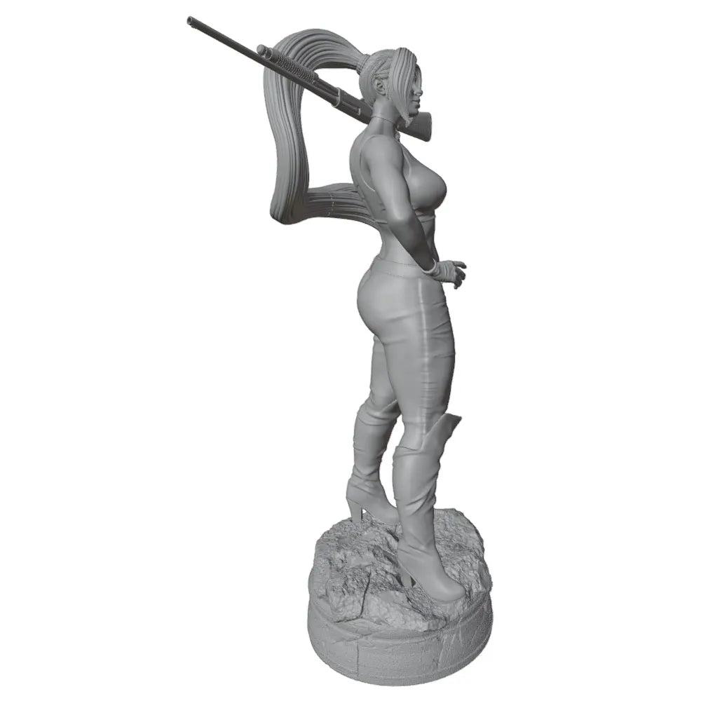 1/24 Female Warrior with Rifle and Braided Hair, Resin Model Figure Kit, Fantasy Theme, Unassembled and Unpainted