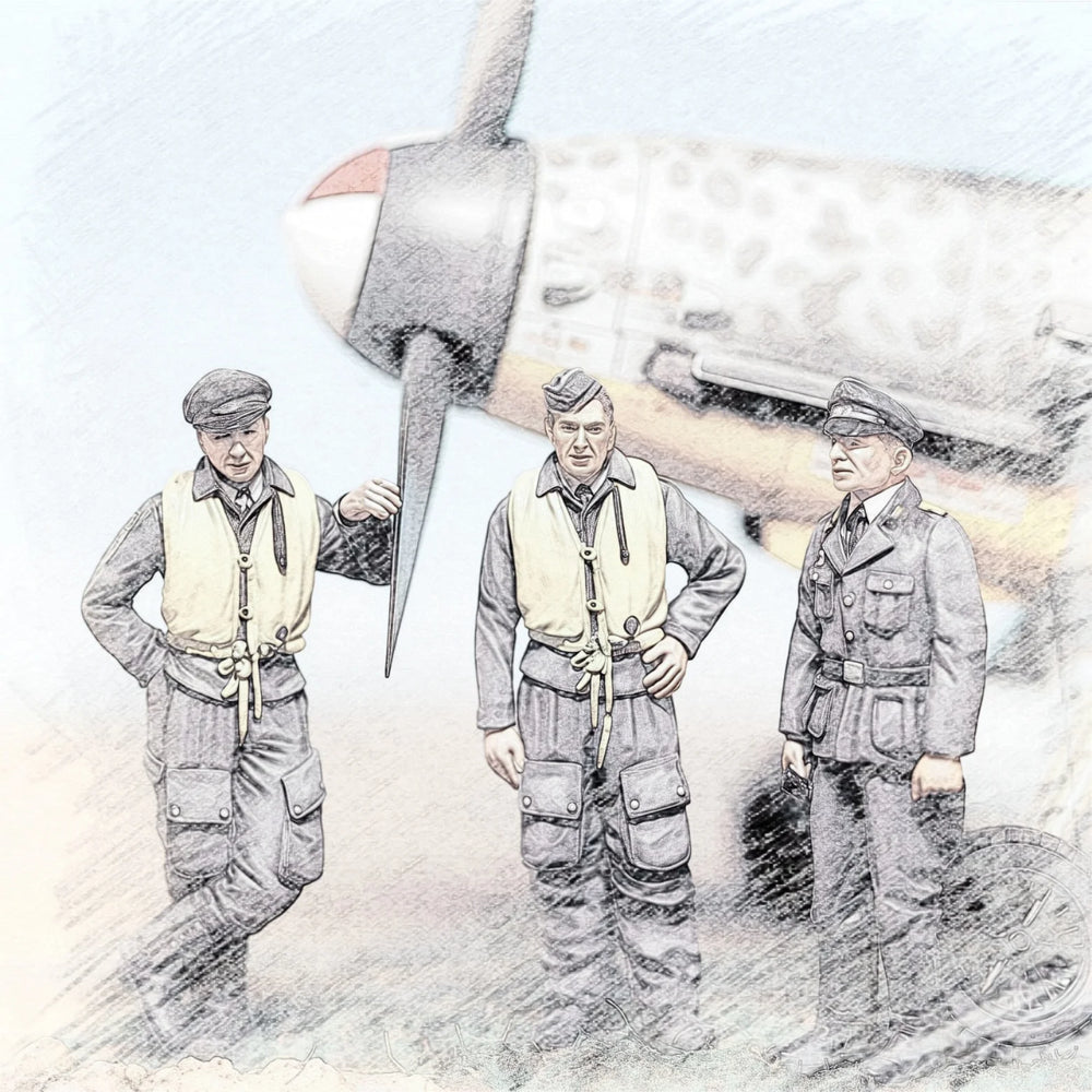 1/48 WWII Luftwaffe Pilots, 3 Figures, Resin Model Figure Kit, Unassembled and Unpainted